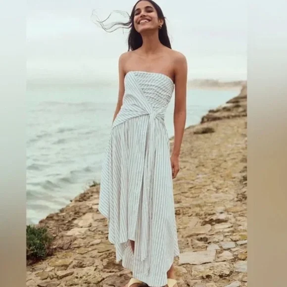 ✅Anthropologie Strapless Hanky-Hem Midi Dress White Black size XL - Picture 7 of 9